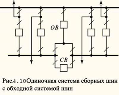 Схема 13н две рабочие и обходная системы шин