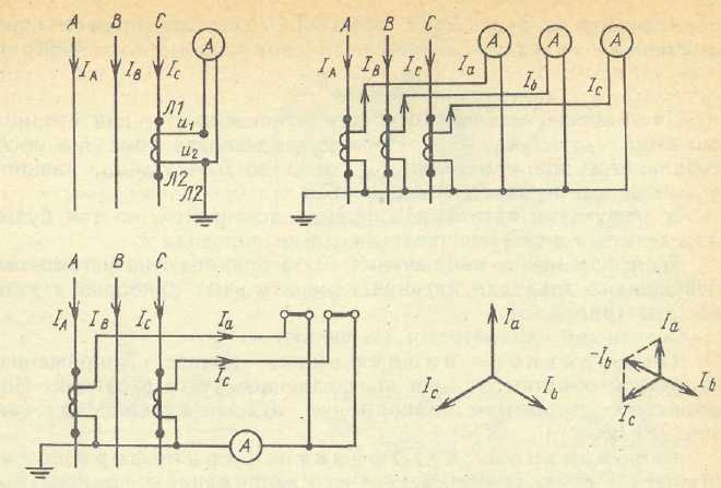 Схема подключения трансформаторов тока к амперметру