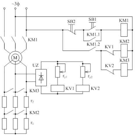 Принципиальная электрическая схема электродвигателя с фазным ротором