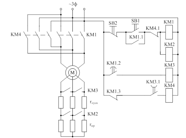 Схема включения электродвигателя с фазным ротором
