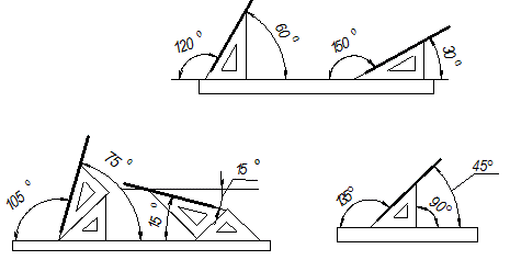Построить угол 45 градусов с помощью