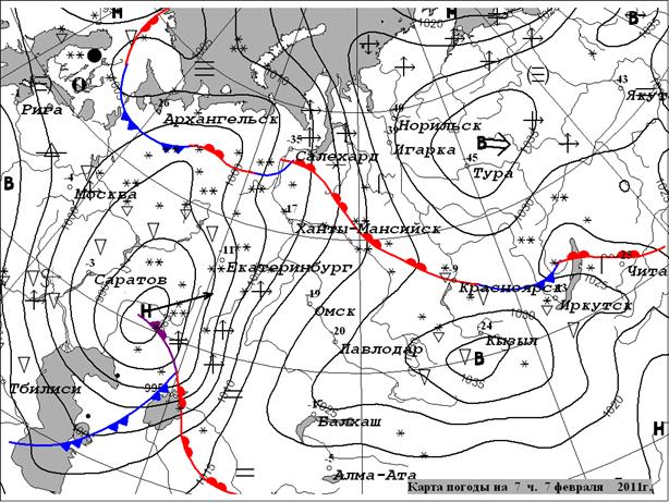 Синоптическая карта россии на сегодня с условными знаками