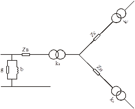 Трехобмоточный трансформатор имеет схему замещения