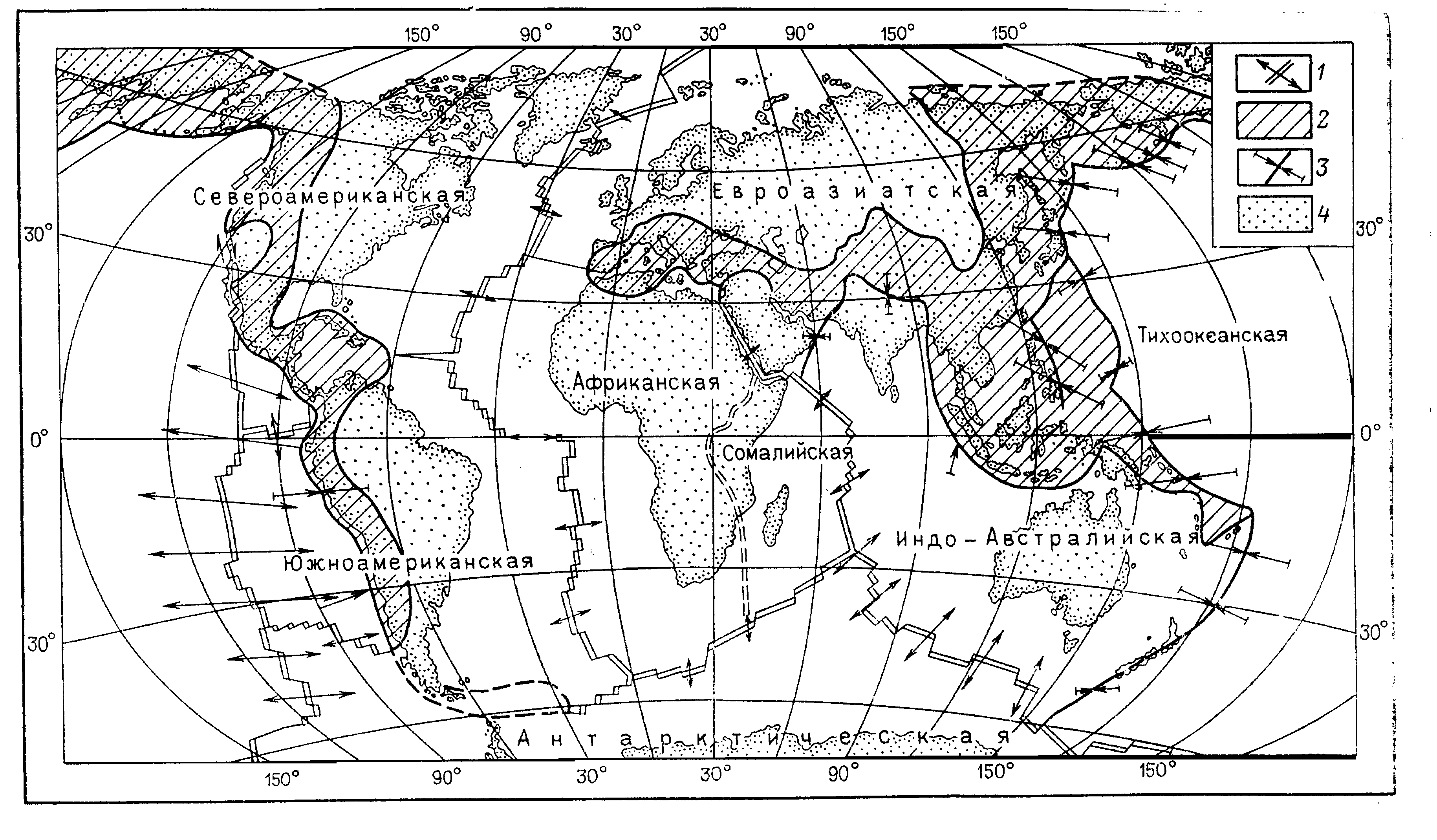 Тектоническая контурная карта мира