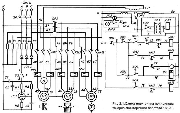 Схема подключения станка 16к20