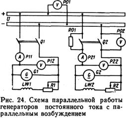 Схема включения синхронных генераторов на параллельную работу