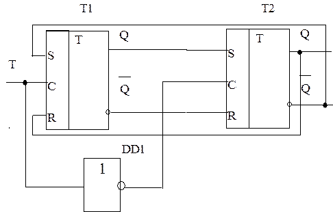 Как построить схему т триггера если использовать схему rs триггера и логические элементы