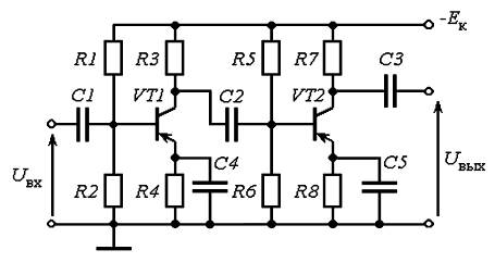 Схема двухкаскадного усилителя на биполярном транзисторе