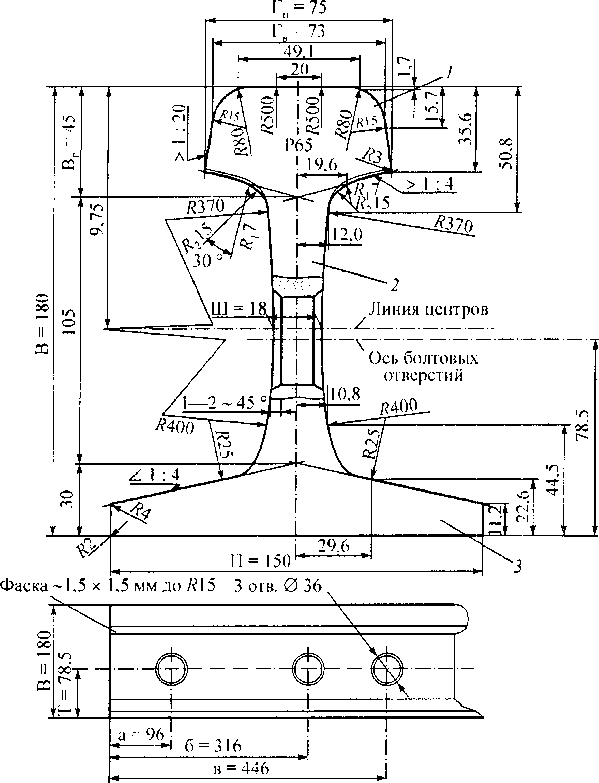 Чертеж рельсы р65