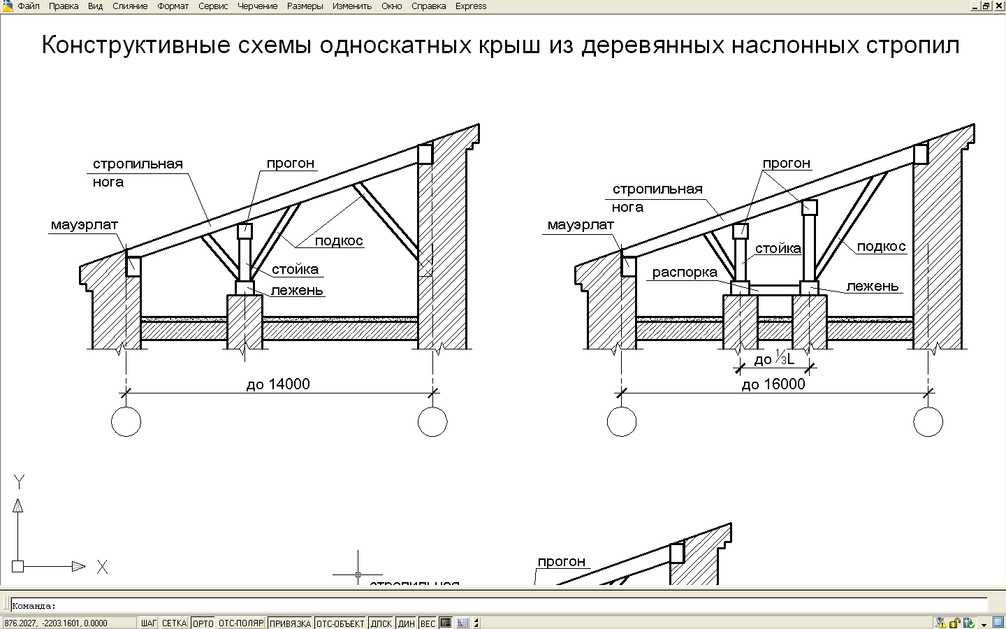 Схема наслонной стропильной системы