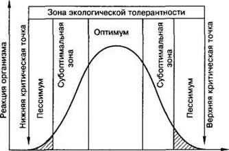 Выделите зону экологической валентности вида на схеме